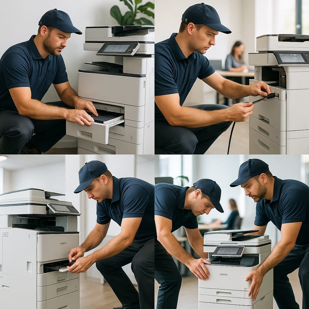 Técnico configurando la impresora Ricoh en red