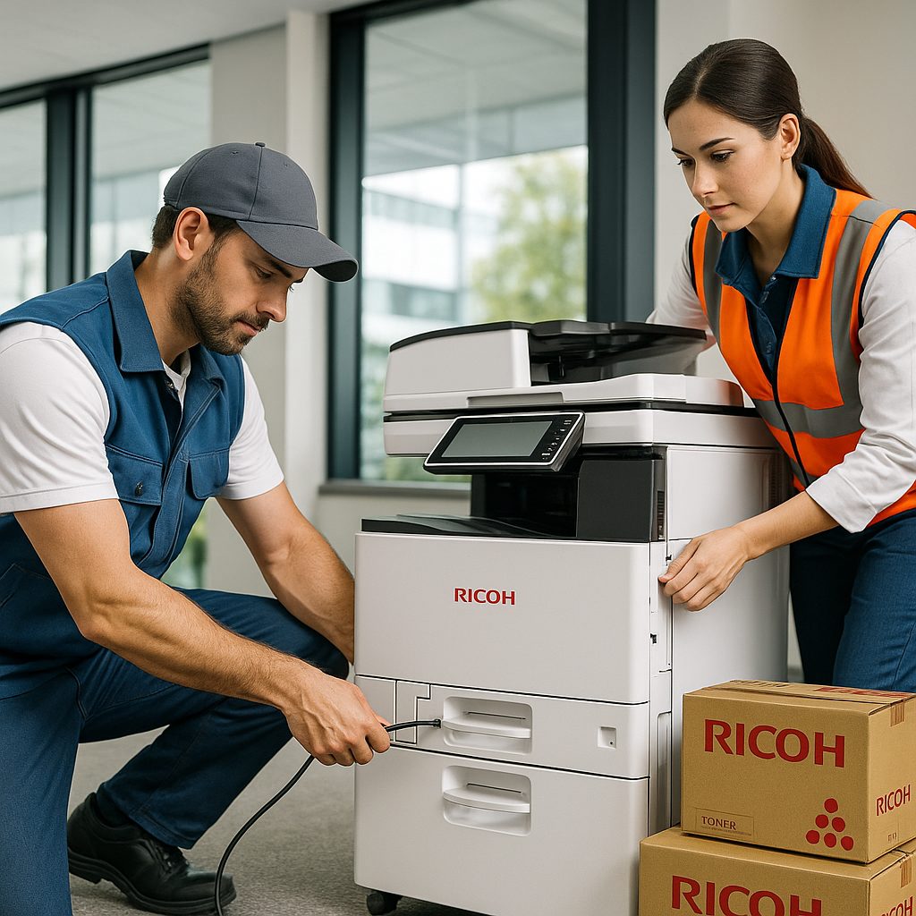 Técnico instalando multifuncional Ricoh A3